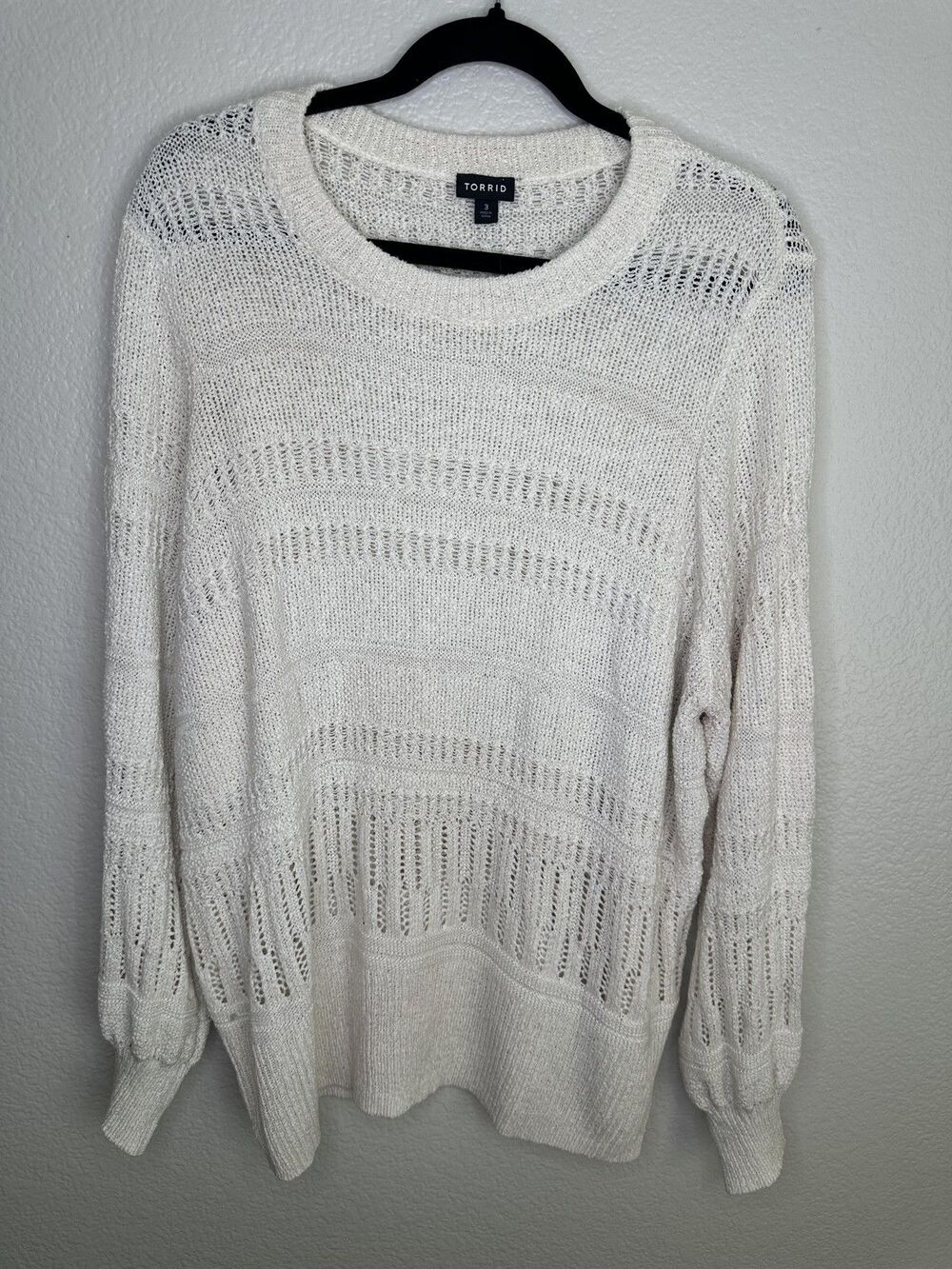 Torrid Sweater Womens 3X Cream Open Knit Pointelle Pullover Long Sleeve Scoop
